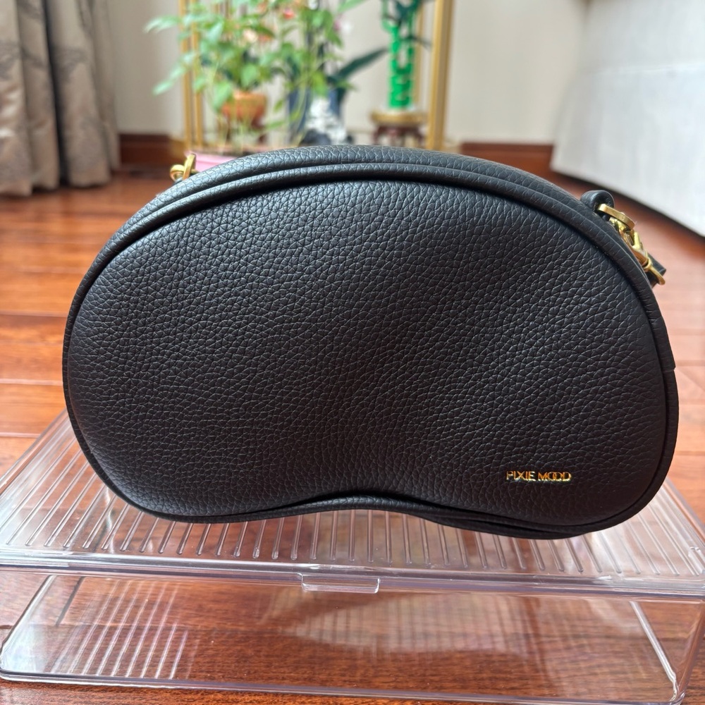 Pixie Mood Black Pebbled Leather Crescent Crossbody Clutch